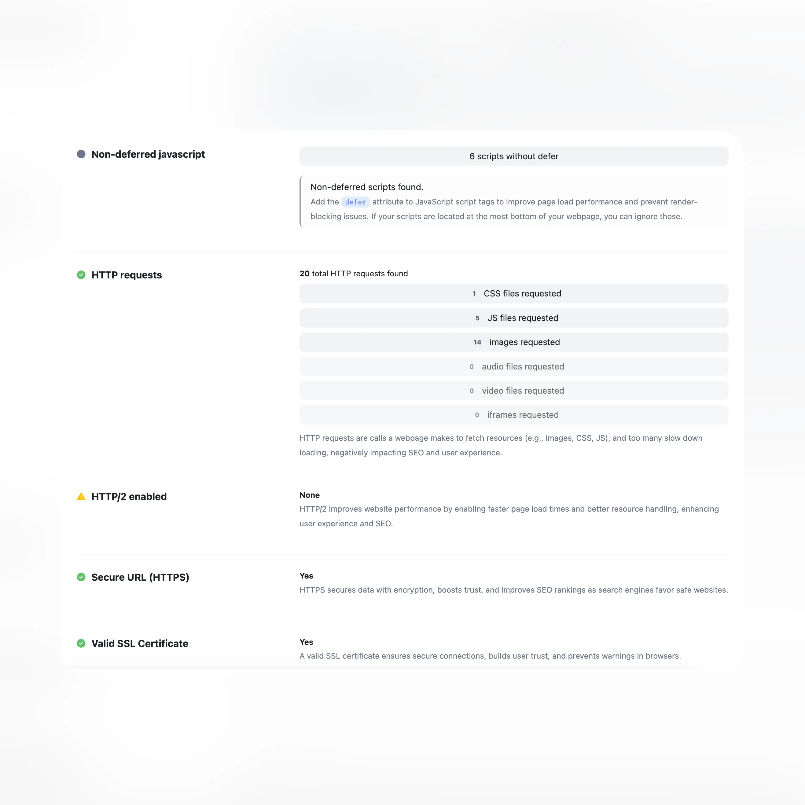 Screenshot der generierten Audit-Tests in der App