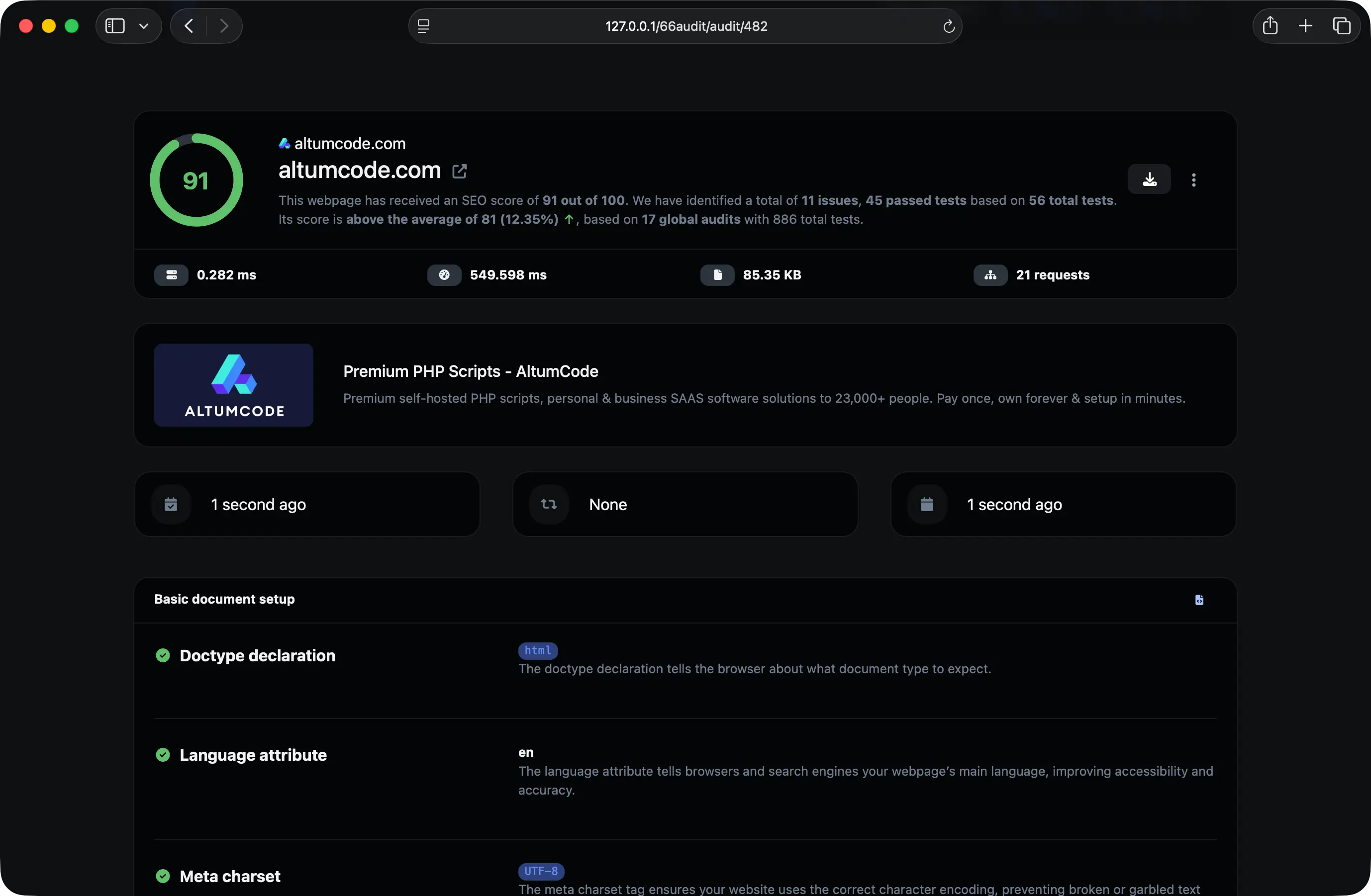 Screenshot des App-Dashboards
